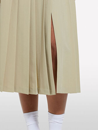 Viskozlu Pileli Yırtmaç Detaylı Midi Etek Kadın Kum Rengi Etek - 325P4KVXL002M