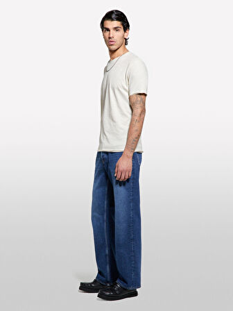 %100 Pamuk Bisiklet Yaka Slim Fit Slub T-Shirt Erkek Bej T-Shirt - 325P3WF0S101K