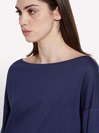 Modal Karışımlı Kayık Yaka Regular Fit T-Shirt Kadın LACİVERT T-Shirt - 325P3QU4L12EE