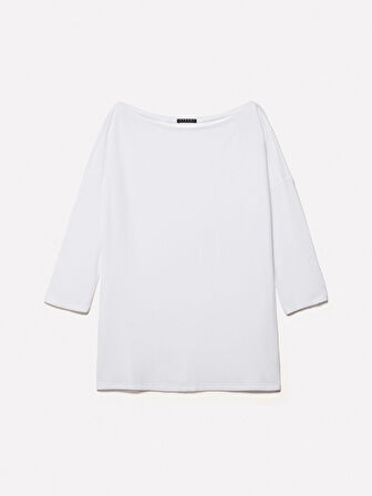 Modal Karışımlı Kayık Yaka Regular Fit T-Shirt Kadın Beyaz T-Shirt - 325P3QU4L12EE