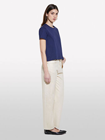 %100 Pamuk Bisiklet Yakalı T-Shirt Kadın LACİVERT T-Shirt - 325P3I1XL101S