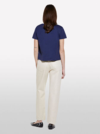 %100 Pamuk Bisiklet Yakalı T-Shirt Kadın LACİVERT T-Shirt - 325P3I1XL101S