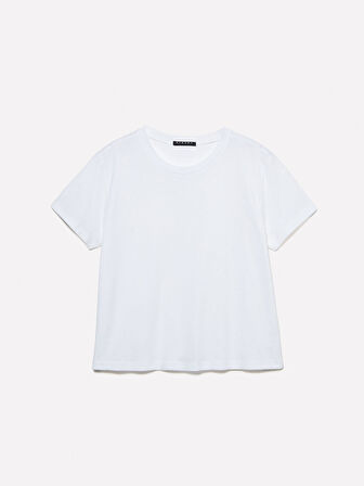 %100 Pamuk Bisiklet Yakalı T-Shirt Kadın Beyaz T-Shirt - 325P3I1XL101S