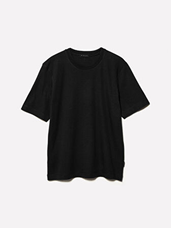 %100 Pamuk Ribanalı Bisiklet Yaka Regular Fit T-Shirt Erkek Siyah T-Shirt - 325P35MAS1049