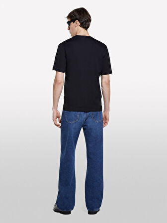 %100 Pamuk Ribanalı Bisiklet Yaka Regular Fit T-Shirt Erkek Siyah T-Shirt - 325P35MAS1049