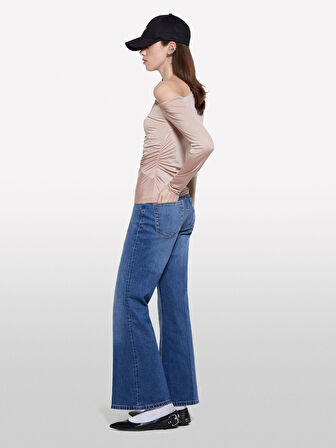 Streç Kumaş Dikiş Detaylı Slim Fit Bluz Kadın Sütlü Kahve Bluz - 325P33TXL400X