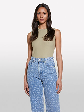 Viskoz Karışımlı Kolsuz Slim Fit Triko Bluz Kadın Kum Rengi Bluz - 325P17Q3M105S