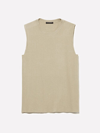 Viskoz Karışımlı Kolsuz Slim Fit Triko Bluz Kadın Kum Rengi Bluz - 325P17Q3M105S