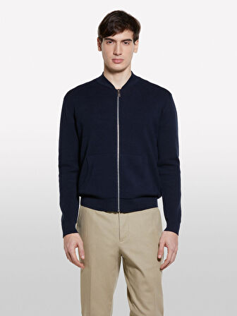 Pamuk Karışımlı Fermuarlı Bomber Hırka Erkek Lacivert Hırka - 325P10F2S500H