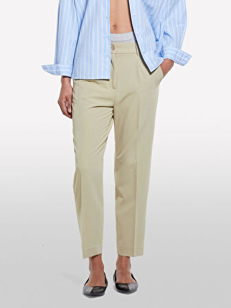 Viskoz Karışımlı Beli Lastikli Pantolon Kadın Kum Rengi Pantolon - 325P4KVXL5CM7