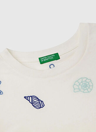 Benetton Baskılı Beyaz Kız Çocuk T-Shirt 3096C10PC