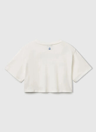 Benetton Baskılı Beyaz Kız Çocuk T-Shirt 3096C10PC