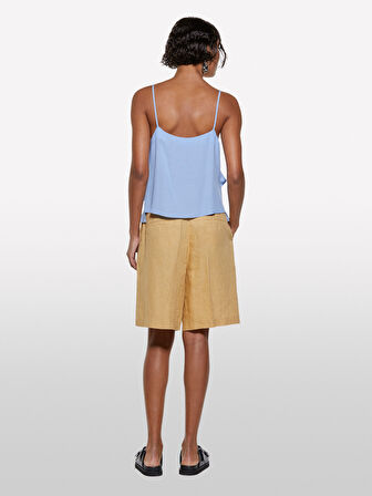 %100 Viskoz Fırfır Detaylı V Yaka Askılı Üst Kadın Mavi Bluz - 325P5LNTLH01J