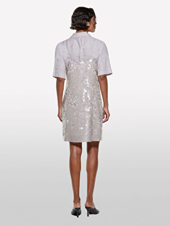 %100 Keten Kısa Kollu Gömlek Kadın Gri Gömlek - 325P5BMLLQ08U