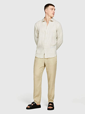 %100 Keten Regular Fit Gömlek Erkek Bej Gömlek - 325P5BKUSQ029