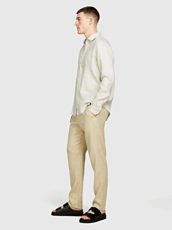 %100 Keten Regular Fit Gömlek Erkek Bej Gömlek - 325P5BKUSQ029