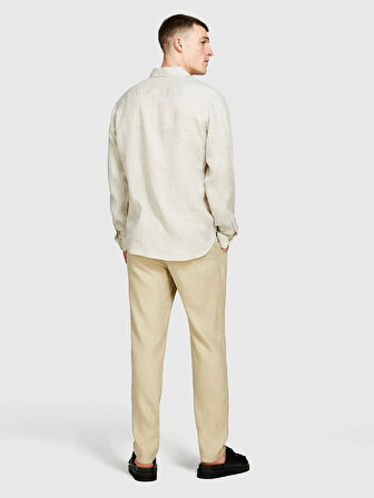 %100 Keten Regular Fit Gömlek Erkek Bej Gömlek - 325P5BKUSQ029