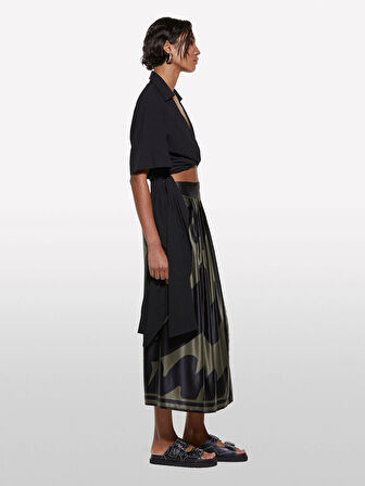 %100 Pamuk Kuşaklı Kruvaze Poplin Gömlek Kadın Siyah Gömlek - 325P52EHLQ091