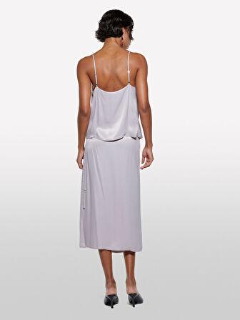 %100 Viskoz Saten Degaje Yaka Askılı Üst Kadın Gri Bluz - 325P52BZLH01N