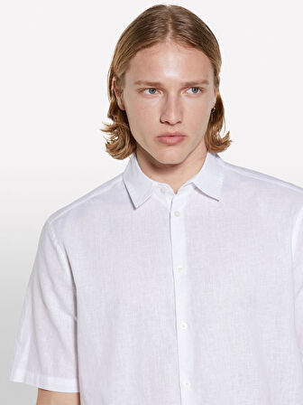 Keten Karışımlı Regular Fit Kısa Kollu Gömlek Erkek Beyaz Gömlek - 325P51FCSQ03K