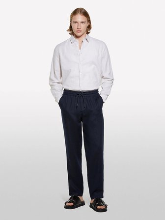 Keten Karışımlı Çizgili Regular Fit Gömlek Erkek Kahve Gömlek - 325P51FCSQ03G