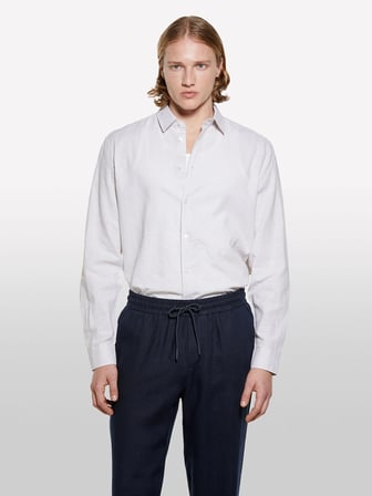 Keten Karışımlı Çizgili Regular Fit Gömlek Erkek Kahve Gömlek - 325P51FCSQ03G