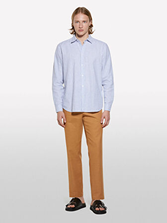 Keten Karışımlı Çizgili Regular Fit Gömlek Erkek Beyaz Gömlek - 325P51FCSQ03G