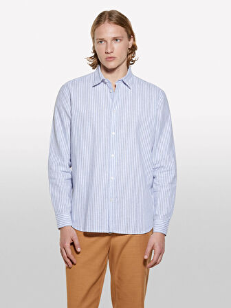 Keten Karışımlı Çizgili Regular Fit Gömlek Erkek Beyaz Gömlek - 325P51FCSQ03G