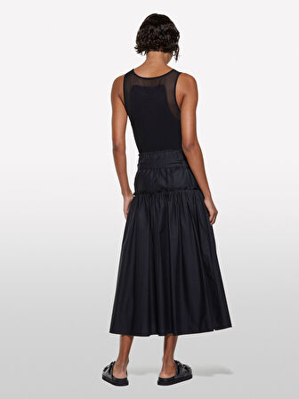 %100 Pamuk Beli Lastikli Kemerli Pileli Uzun Etek Kadın Siyah Etek - 325P4XUCL002Q