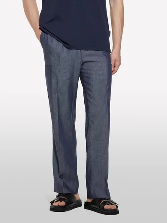 Keten Karışımlı Büzgü İpli Cepli Jogger Pantolon Erkek Mavi Pantolon - 325P4NZVSF05A