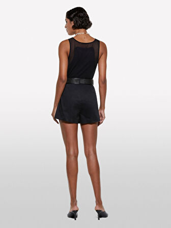 Streç Pamuklu Cepli Yüksek Bel Slim Fit Şort Kadın Siyah Şort - 325P4ED4L901N