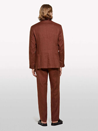 %100 Keten Slim Comfort Fit Pantolon Erkek Kahverengi Pantolon - 325P4AGHSF049