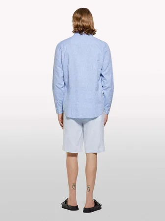 %100 Keten Slim Fit Bermuda Şort Erkek Mavi Şort - 325P4AGHS9010