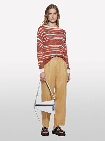 %100 Keten Önü Pile Detaylı Yüksek Bel Jogger Pantolon Kadın Sarı Pantolon - 325P4AGHLF06R