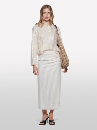 Keten Karışımlı Yandan Fermuarlı Slim Fit Midi Etek Kadın Siyah Etek - 325P45ICL002P
