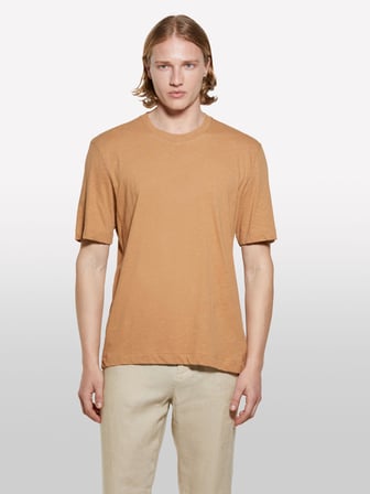 Keten Karışımlı Bisiklet Yaka Regular Fit T-Shirt Erkek Kahverengi T-Shirt - 325P3D8FS104L