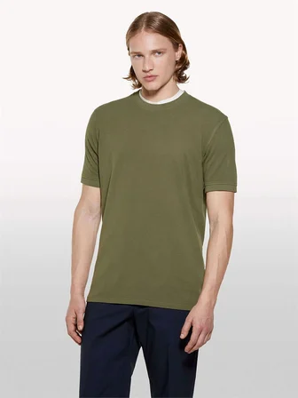 %100 Pamuk Bisiklet Yaka Regular Fit T-Shirt Erkek Yeşil T-Shirt - 325P3089S104J
