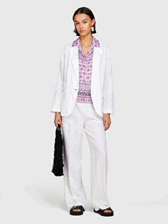 %100 Keten Tek Düğmeli Blazer Ceket Kadın Beyaz Ceket - 325P2AGHLW019