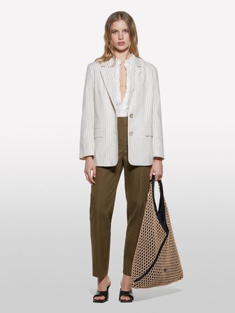 Keten Karışımlı Düğmeli Cepli Blazer Ceket Kadın Siyah Ceket - 325P25ICLW030