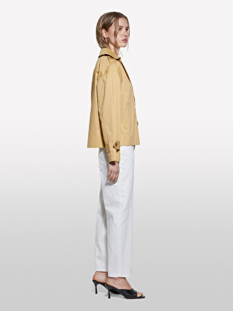 Pamuklu Kruvaze Kısa Trençkot Kadın Sarı Trençkot - 325P227YLN05Q