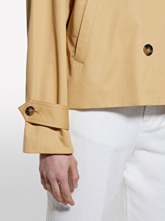 Pamuklu Kruvaze Kısa Trençkot Kadın Sarı Trençkot - 325P227YLN05Q