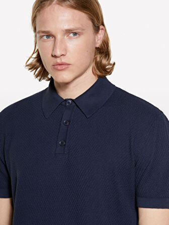 %100 Pamuk Triko Polo T-Shirt Erkek Lacivert Polo - 325P1094S300M