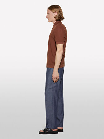 %100 Pamuk Triko Polo T-Shirt Erkek Kahverengi Polo - 325P1094S300M