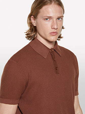%100 Pamuk Triko Polo T-Shirt Erkek Kahverengi Polo - 325P1094S300M