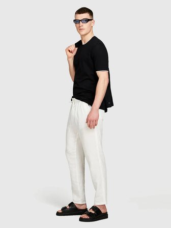 %100 Keten Beli Büzgülü İpli Slim Fit Pantolon Erkek Kırık Beyaz Pantolon - 325P4AGHSF043