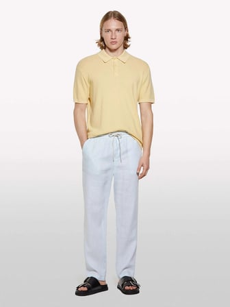 %100 Keten Beli Büzgülü İpli Slim Fit Pantolon Erkek Açık Gri Pantolon - 325P4AGHSF043