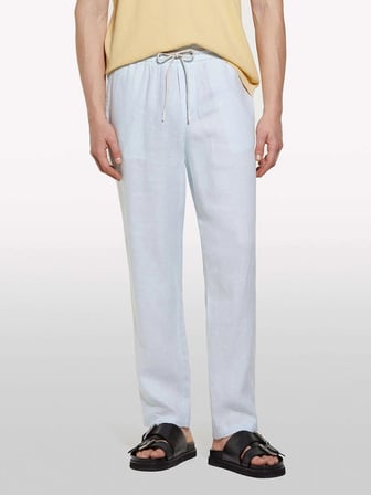 %100 Keten Beli Büzgülü İpli Slim Fit Pantolon Erkek Açık Gri Pantolon - 325P4AGHSF043