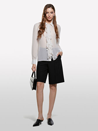 Önü Fırfır Detaylı Regular Fit Gömlek Kadın Pembe Gömlek - 325A5NOXLQ09T