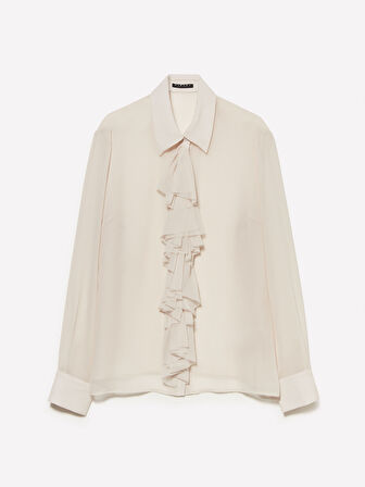 Önü Fırfır Detaylı Regular Fit Gömlek Kadın Pembe Gömlek - 325A5NOXLQ09T