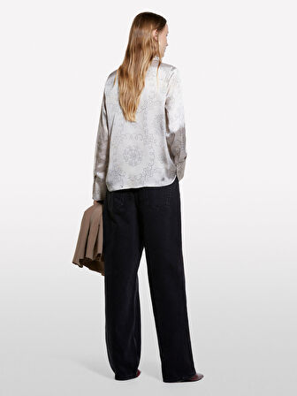 Desenli Regular Fit Saten Gömlek Kadın Taş Rengi Gömlek - 325A5IAULQFF7